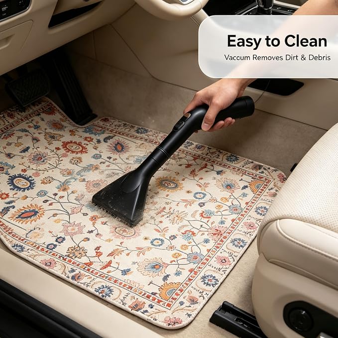 Vintage Car Floor Mats-Non-Slip Rubber Backing,Front (26.8x17.3in) & Rear (13x17.3in) Set-Water Absorbing, Durable Automotive Floor Liners with Stylish Patterns