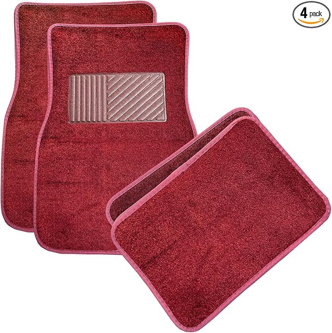 4PCS Car Floor Mats, Anti-Slip Waterproof Car Carpets with Safety Heel Pad, Heavy Duty Floor Mat for All Weather Protection, Universal Trim to Fit for Sedans Trucks SUVs (Wine Red)
