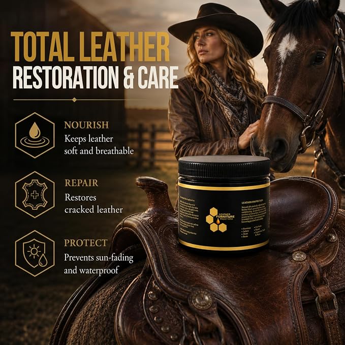 Leather Conditioner Furniture Repair Salve: with Sponge and Towel | Cleaner Restorer Protector Polisher for Couch Purses Shoe Jacket Work Boots Car Seat & Leather - Restores Shine, Softness
