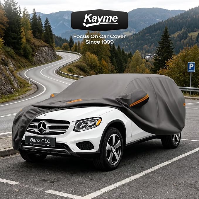 Kayme Heavy Duty SUV Car Cover Custom Fit for Mercedes Benz GLC300 GLC350e GLC43 63 2016-2026, Waterproof All Weather Outdoor Full Protection, UV Sun Rain Resistant with Zipper Door Windproof Strap