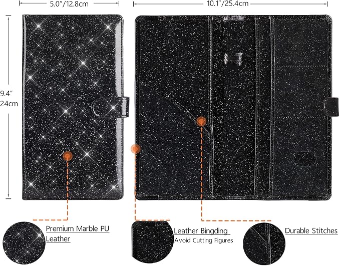 TOURSUIT Car Registration and Insurance Card Holder, Glitter Black | Vehicle License Document Organizer, Glove Box Compartment, Interior Car Accessories, For Women Men