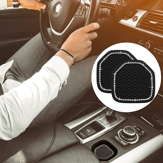 Frienda 4 Pcs Bling Car Coasters Cup Holder Coasters for Car Cup Holder Inserts Compatible with Wrangler 2018-2022 Jl Jlu 2020-2022 Gladiator Jt Cup Mat Pad Interior Decoration Accessories, 2 Styles