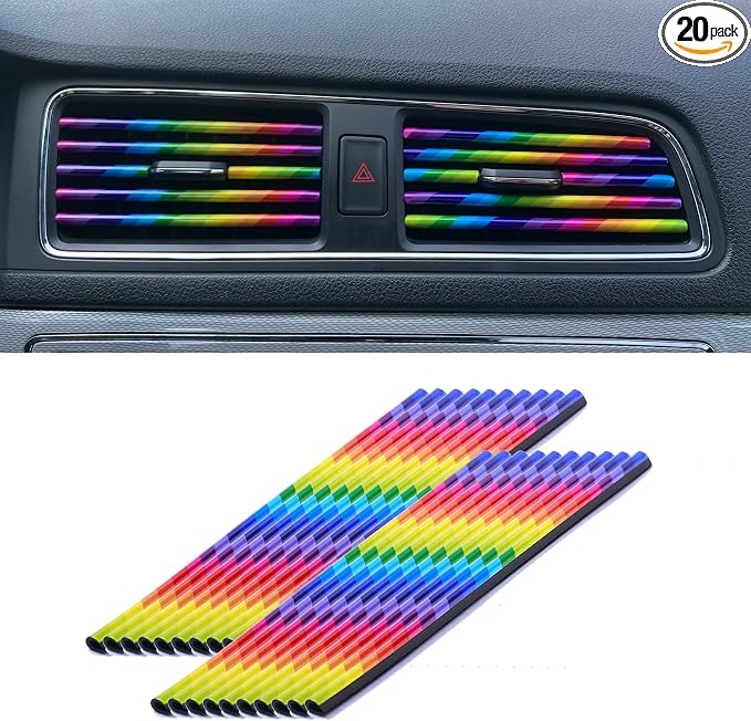 LivTee 20 Pieces Car Air Conditioner Decoration Strip for Vent Outlet, Universal Waterproof Bendable Air Vent Outlet Trim Decoration, Car Interior Accessories (Multicolour)