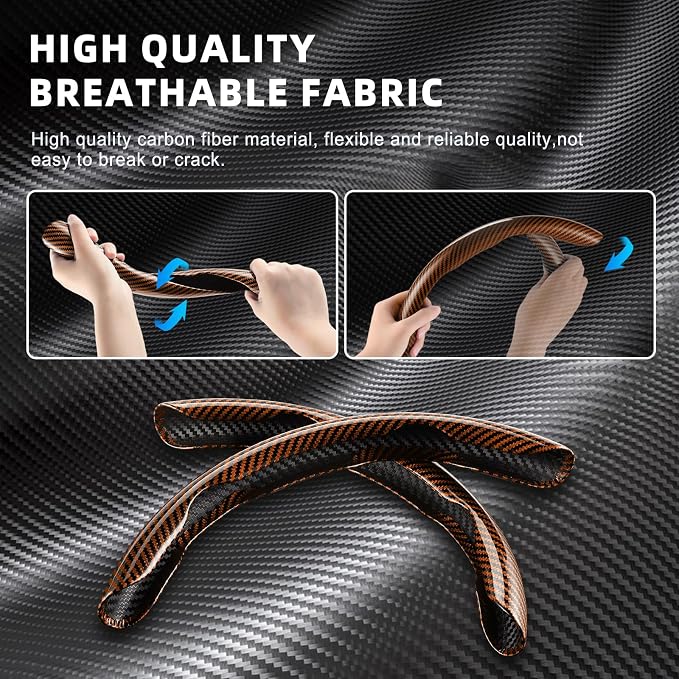 Amiss 3pcs Carbon Fiber Anti-Skid Steering Wheel Cover, Waterproof Design, Universal Fit for 14-16 Inch Car Wheel Cover, Interior Car Accessories for Jeeps, SUVs, Trucks (Glossy Brown)