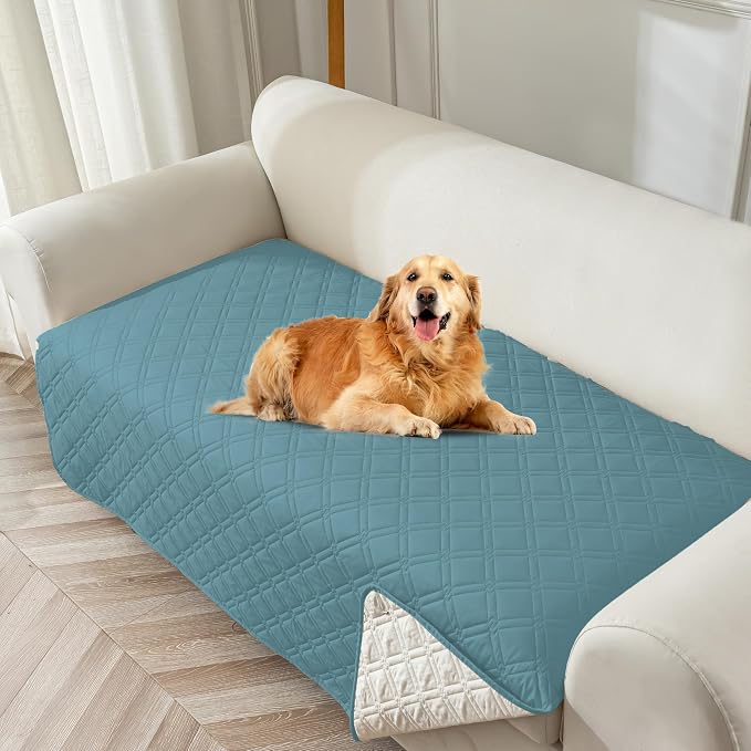 Genina Waterproof Couch Cover, Washable Anti-Slip 67 inch Sofa Covers with 3 Cushions, Sectional Couch Covers for Pets Friendly, Sofa Slipcovers for Dogs Cats, (67inch/Blue)