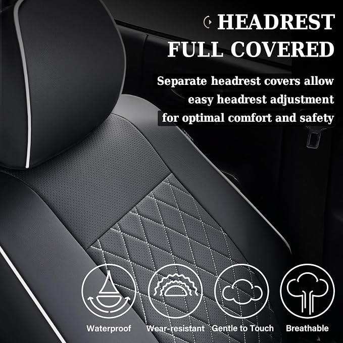 Coverado Tacoma Seat Covers Full Set, Faux Leather Seat Covers Custom Fit for 2005-2015 Toyota Tacoma Double/Crew Cab Base Prerunner SR5 Limited TRD Sport Interior Covers (White Line)