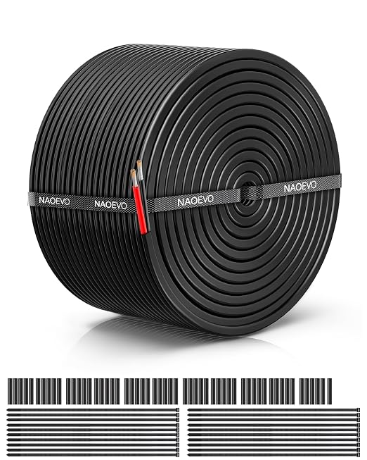 NAOEVO 10 Gauge Wire 2 Conductor Electrical Wire, 10 AWG Stranded PVC Cord, 12V Low Voltage/Tinned Copper/Flexible Cable for Automotive Wiring, Lamp Cord, Marine Cable (100FT)