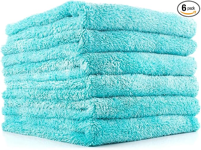 The Rag Company - Eagle Edgeless 450 (6-Pack) Professional Korean 70/30 Blend Super Plush Microfiber Detailing Buffing Polishing Drying Towels for Cars 16x16 in, Teal Blue