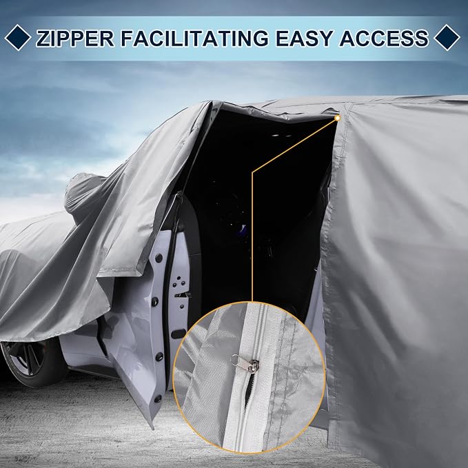 Silver Tone Heavy Duty Waterproof Car Cover for Sedan 179"-185" - All-Weather UV Protected Outdoor Full Exterior Cover with Sun/Snow/Rain Resistance
