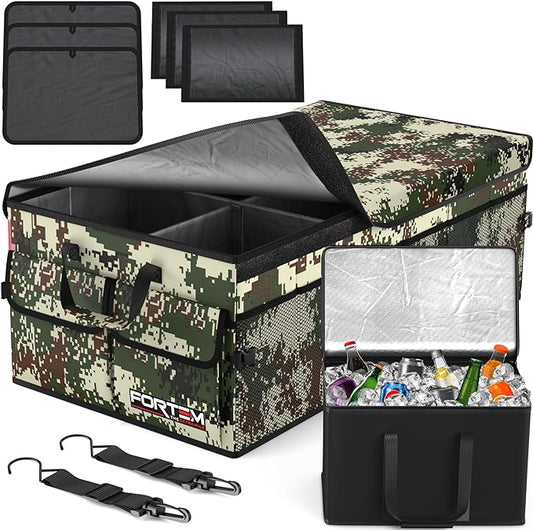 FORTEM Trunk Organizer with Cooler For SUV Car Trunk, Foldable Storage, Car Accessories for Women Men, Collapsible Bag, 600D Oxford, Non Slip Bottom, Straps, Soft Cover (105L)