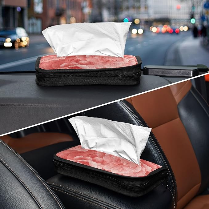 Car Tissue Holder Car Napkin Holder Tissue Box Dispenser Storage Case Sun Visor Mask Holder Accessories with Adjustable Straps Reusable Refillable Red Roses Petals