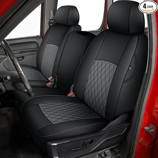 AOMSAZTO Truck Seat Covers for Chevy Silverado/GMC Sierra 1500 (2007-2013) 2500HD/3500HD (2007-2014) - Black/Gray Diamond Grid Faux Leather Seat Cover Full Set(Rear 40/60 Split for Crew Cab)
