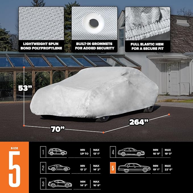 Budge Lite Car Cover, Indoor Protection, Breathable Dustproof Cover, Fits Full-Size Sedans up to 264 Inches, Gray, Size 5