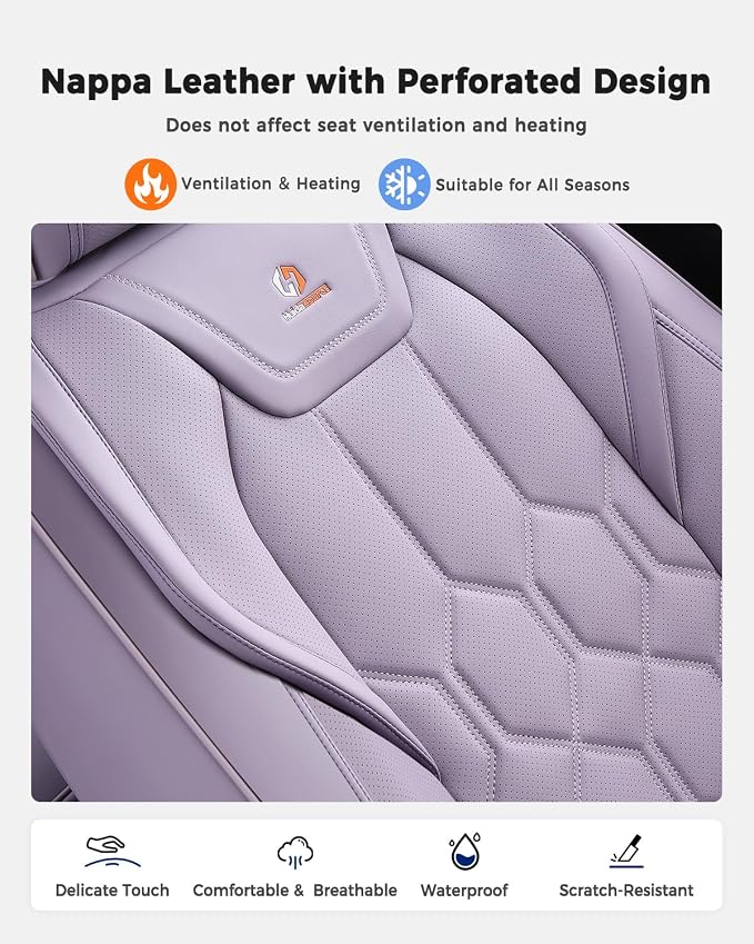 Huidasource Seat Covers Full Set, Universal Fit for Cars SUV Trucks, Purple | Full Coverage Leather Car Seat Cover, Airbag, Cupholder Compatible, Seat Function Retain, Velcro Adjustable