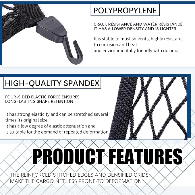 Elastic Cargo Net with Fixing Hooks D-Rings Luggage Cover for SUV Rear Trunk Bed Netting Cover ，Net Stretchable 32" x 24" Stretch to 63"x43"