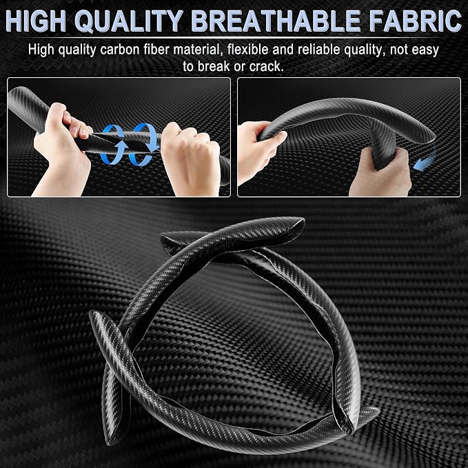 Amiss 3pcs Carbon Fiber Anti-Skid Steering Wheel Cover, Waterproof & Segmented Butterfly Design, Universal 99% Vehicle Wheel Cover Protector, Car Interior Accessories (Black-3pcs)