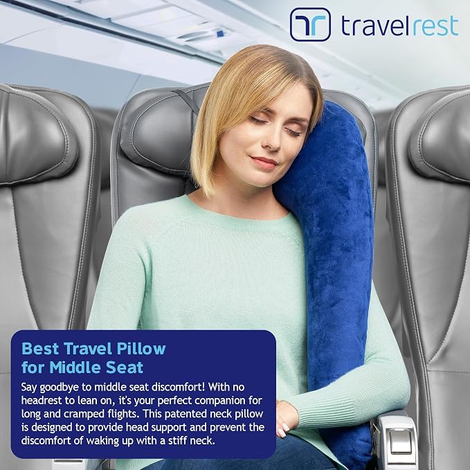 travelrest All-in-One Travel Neck Support & Body Pillow - Airplane Pillow for Long Flight Comfort, Travel Essentials, Sleeping Accessories, Memory Foam, Headrest Support Seat for Car (Blue)