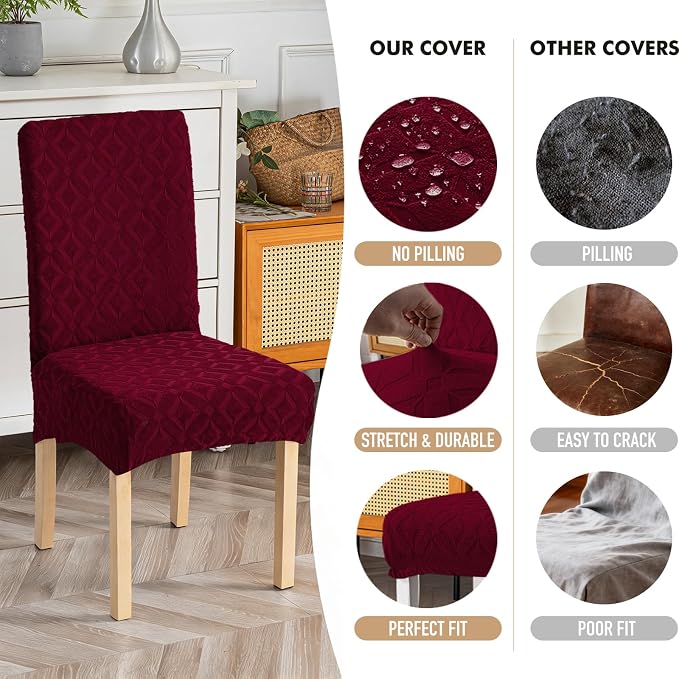 Genina Waterproof Chair Covers for Dining Room Set of 2, Removable Washable Chair Slipcover Protectors, Wine Red