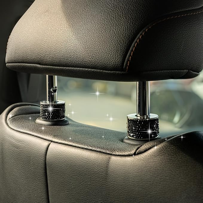 Rislobx 2PCS Magnetic Car Headrest Collars, Rhinestone Car Head Rest Collars Rings Decor, Bling Car Accessories for Women, Interior Decor Car SUV Truck (Black)