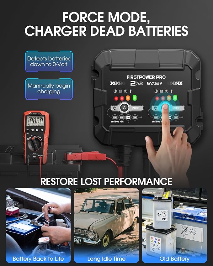 4A 2-Bank Smart Battery Charger (2A/Bank) - 6V/12V Automatic Trickle Charger, Battery Maintainer & Desulfator with Overcharge & Temperature Compensation – for Lead Acid, AGM, Gel, LiFePO4 Batteries