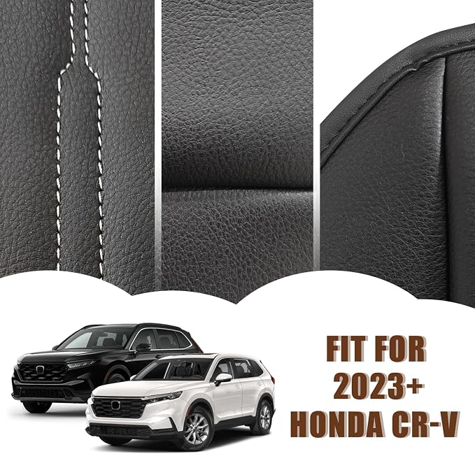 Muslogy Center Console Armrest Cover Fit for Honda CR-V & CRV Hybrid 2023-2025 2026 Accessories, Comfort Armrest Pad Console Lid Cushion Vegan Leather Regular Thick(Black/White Trim)