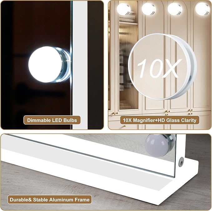 Ratsamee 26" x 20" Hollywood Vanity Mirror with Lights, 16 Dimmable Bulbs, 3 Color Lights,Make Up Lighted Mirror, Aluminum Metal Frame, USB Charging Port