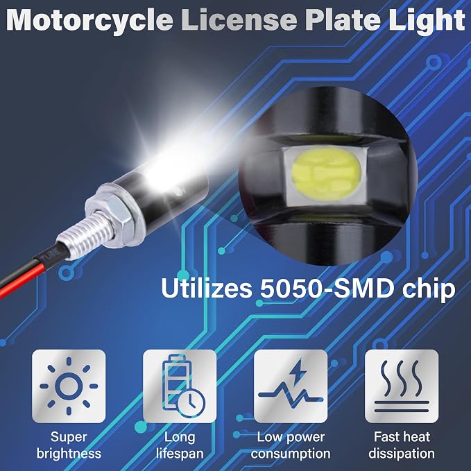 ecocstm 2 PCS Motorcycle License Plate Light, Waterproof Tag Lights for License Plate, Super Bright LED License Plate Light Bulbs, License Tag Screw Bolt Lamps for Car Motorcycle Truck RV ATV (White)