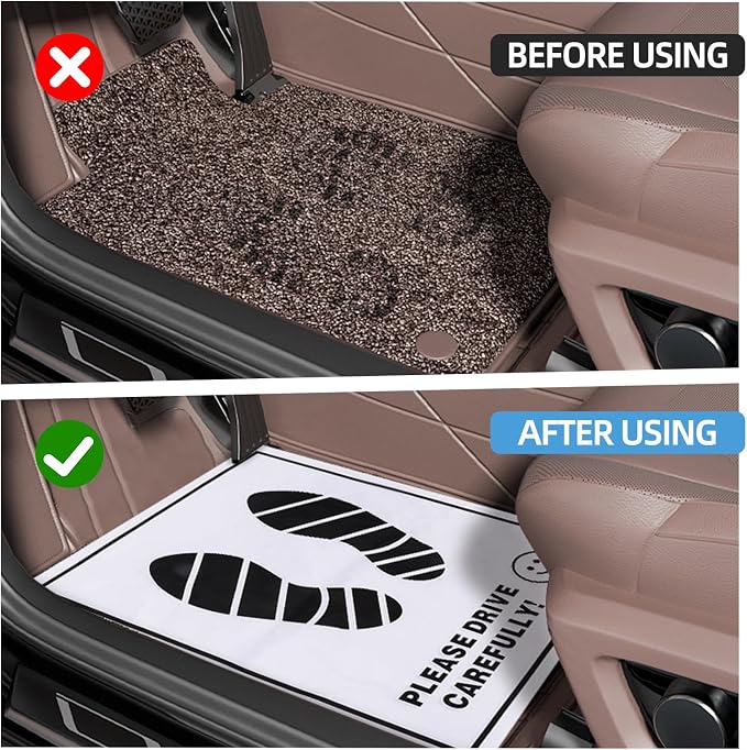 100 Pcs Paper Car Floor Mats - 20"x16" Disposable Auto Floor Pads with Footprint Words | Bulk White Kraft Paper Mats for Car Detailing Supplies, Dealerships & Vehicle Protection
