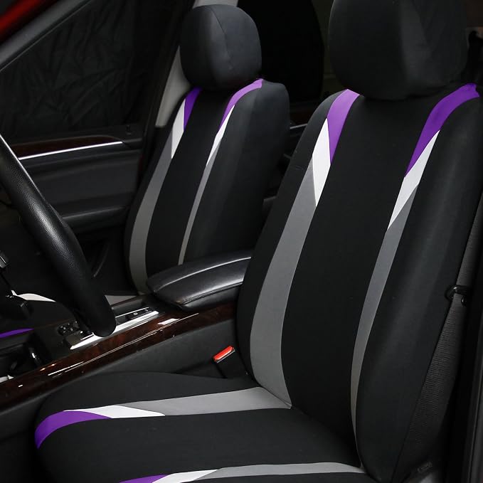 FH Group Front Set Cloth Car Seat Covers for Low Back Car Seats with Removable Headrest, Universal Fit, Airbag Compatible Seat Cover for SUV, Sedan, Van, Purple