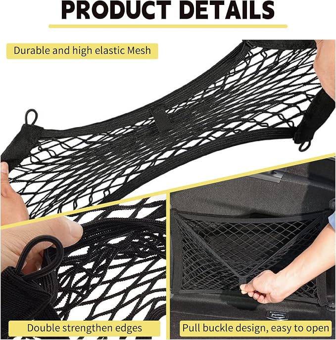 [4 Pack] Cargo Storage Net, 19.7x9.8'' DEDC Cargo Net Pocket, Universal Accessories Elastic Automotive Large Cargo Net Storage Mesh Pocket with 16 Mounting Screws, Hooks for Truck Car SUV Boats | Automotive Large Boat/Cargo Net Storage Mesh Pocket with...