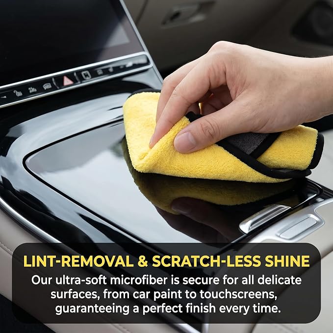 10 Pack Premium Microfiber Towels for Cars - Coral Velvet Ultra-Soft Super Absorbent Drying Towels, Lint-Free Streak-Free Car Detailing Cloth, 11.8"x15.7" Yellow/Grey