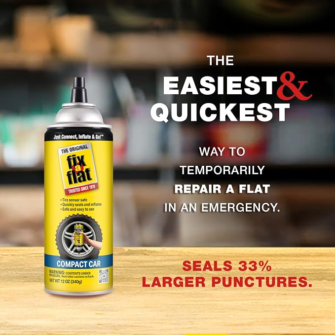 Fix-A-Flat S60410-6PK Aerosol Emergency Flat Tire Repair and Inflator, for Compact Tires, Eco-Friendly Formula, Universal Fit for All Compact Cars, 12 oz. (Pack of 6)