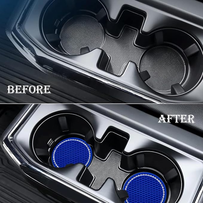 4PCS Bling Cup Holder Coaster, 2.75 Inch Auto Car Cup Holder Insert Coasters, Soft Silicone Anti-Slip Shockproof, Universal Vehicle Interior Accessories for Women Girls (Deep Blue & White)