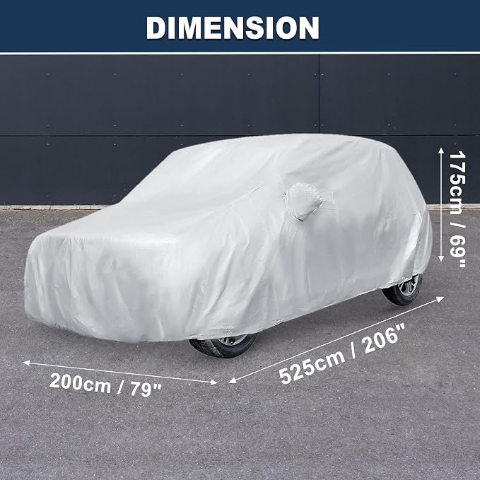ACROPIX 180T Gray Car Cover Waterproof All Weather Full Exterior Cover Rain Hail Sun Protector Car Cover Fit for SUV Length 199-202 Inch - Pack of 1