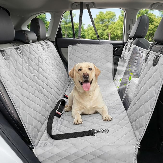Dog Car Seat Cover, 600D Heavy Dute Car Seat Cover for Dogs Pets, 100% Waterproof Anti-Scratch Nonslip Dog Hammock for Cars, Seat Covers Protector with SeatBelt for Sedan SUV Truck Standard Gray