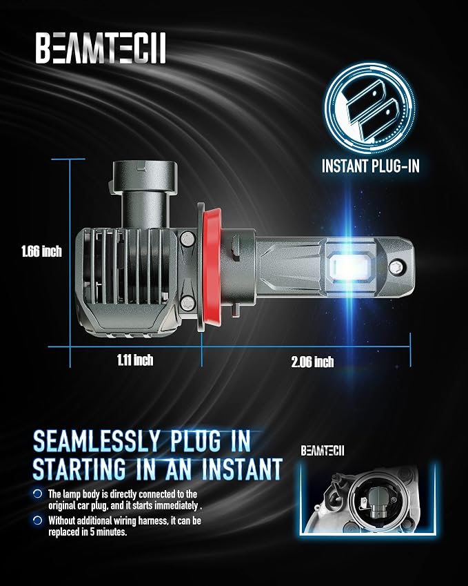 BEAMTECH H11 Bulbs, H8 H9 Fog Light G-XPower Chip 500% Brighter Plug & Play | 6500K White Light Pack of 2