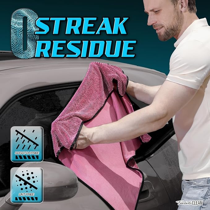 Fantasticlean Microfiber Car Drying Towels- 2 Pack, 32‘’ by 24'' (Pink) | Dual-Colored Twisted Loop, Ultra Absorbent, Scratch-Free Premium Detailing Cloth for Car, RV, Motorcycles, Trucks