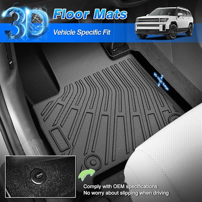 Cartist Floor Mats and Cargo Liner Fit for Hyundai Santa Fe 2024 2025 2026 (Fit Gas Only) All Weather Floor Mat Santa Fe Accessories Heavy Duty Carpet Protection