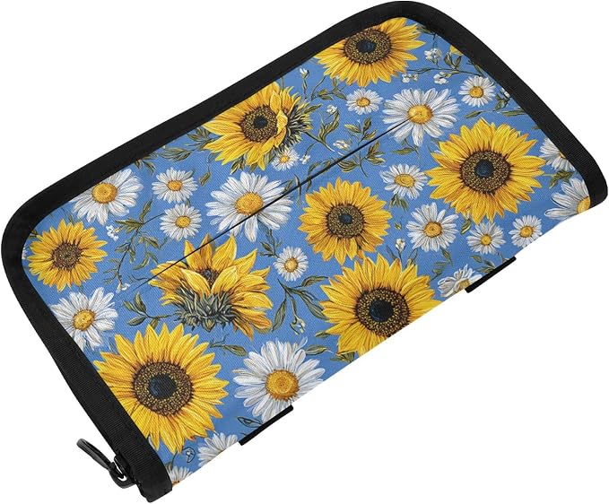 Car Visor Tissue Holder Mask Holder for Car, Car Tissue Box Sun Visor Napkin Holder Car Visor Accessories Adjustable Straps Reusable Durable Easy to Install Sunflower Daisy Leaves Blue