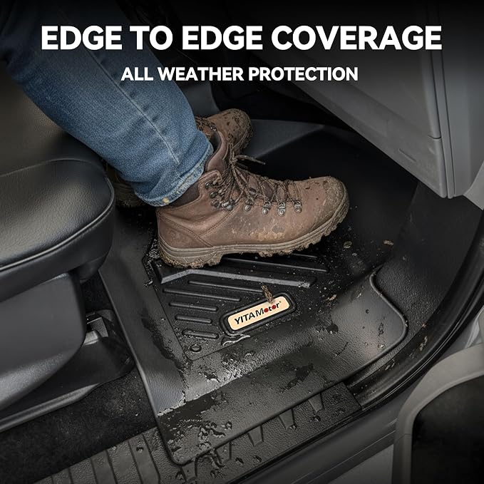 YITAMOTOR Floor Mats for Ford F-150 2015-2026 SuperCrew Cab Bench Seat, Custom Fit All Weather Anti-Slip TPE Rubber Mat, Super Duty Ford F150 Accessories, F 150 Floor Liners Set, 1st & 2nd Row, Black