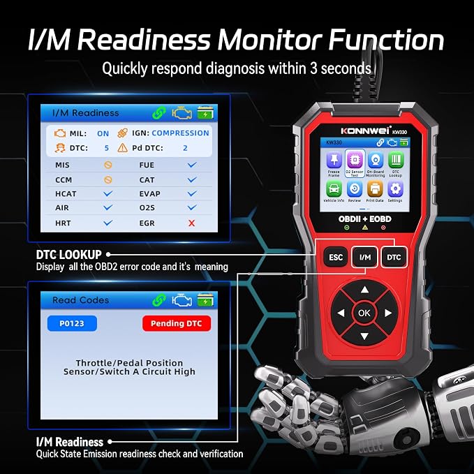 KONNWEI OBD2 Scanner Diagnostic Tool KW330, Check Engine Code Reader with Battery Voltage Test, Live Datastream, Freeze Frame, Car Scanner Diagnostic Tool for All OBDII Car Since 1996