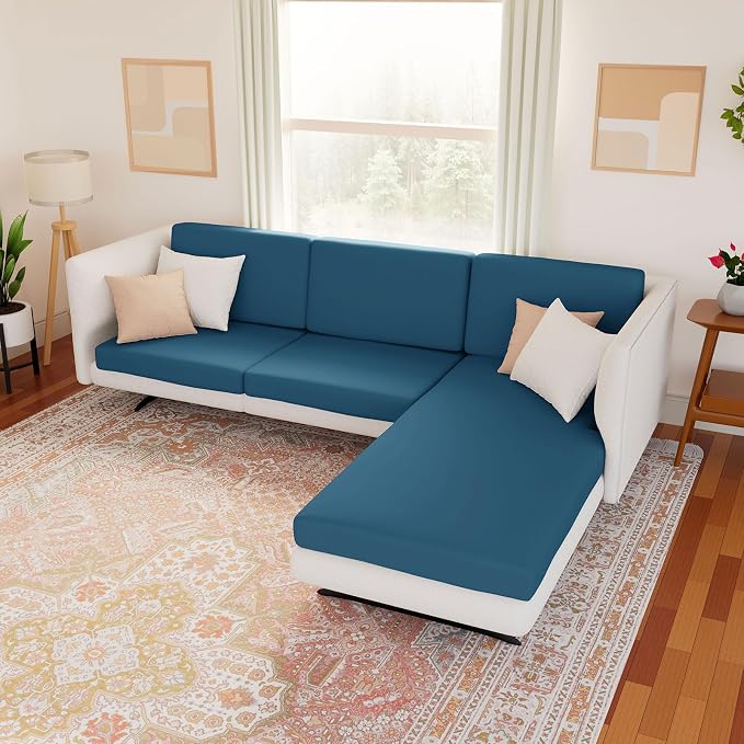 hyha Waterproof Couch Cushion Covers, Stretch Sofa Couch Seat Slipcover for Dog Washable, Non-Slip Waterproof Outdoor Cushion Covers for Patio Furniture Replacement (1 Piece for Large, Deep Teal)