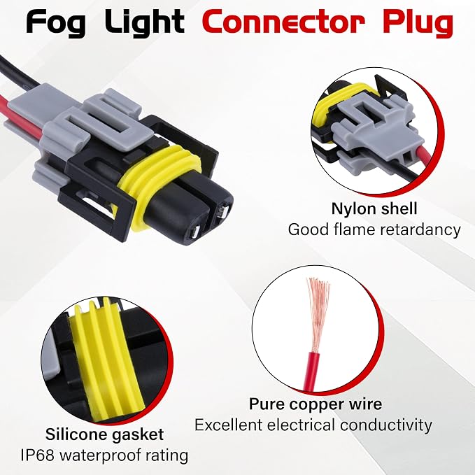 2 PCS Fog Light Connector Plugs Wiring Harness | H11 H9 H8 880 881 Headlights Female Adapter Wiring Harness Sockets, Waterproof Pigtail Adapter Plug for Headlights Fog Lights