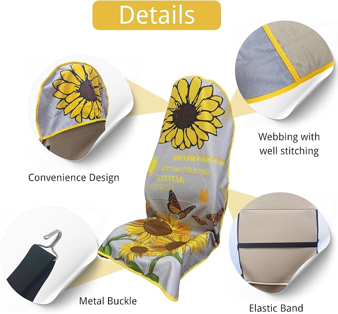 Waterproof Car Seat Cover for Front Seats, Protector for Cars SUVs Trucks, Sweat Towel Seat Covers Bucket for Gym,Workout,Beach,Hiking,Running and Swimming (Sun Flower, 2PCS)