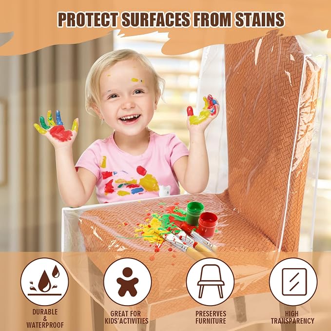 Dining Chair Covers, Waterproof Chair Covers - 6 Pack Clear Plastic Seat Chair Protector for Kitchen Keep Your Chair Away from Water Dust Stain and Pet Claws W/21 x D/18 Fits 16-23" (6)