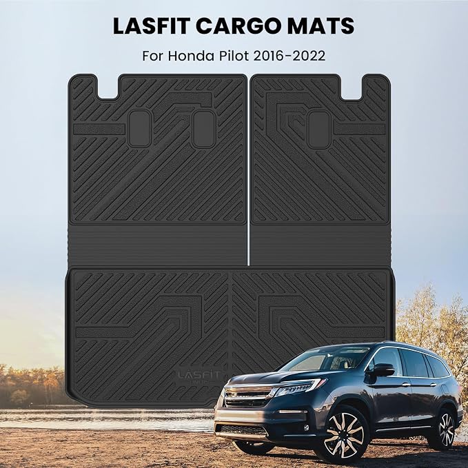 LASFIT Cargo Mat with Backrest Mat for Honda Pilot 2016-2022, Split & One-Piece Foldable Seating TPE Custom Fit Trunk Mat Cargo Liner with Seatback Mat Accessories, Black