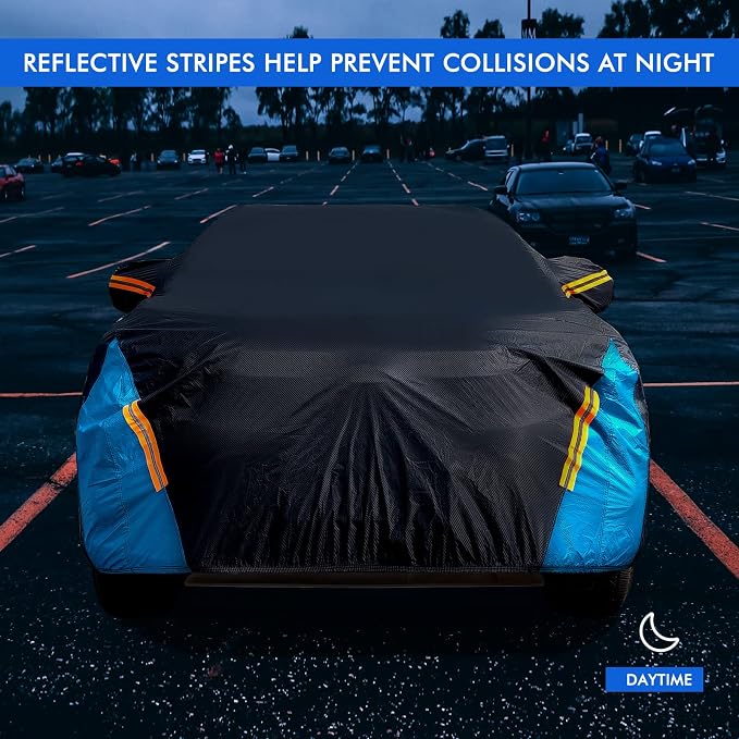 Car Cover Waterproof All Weather for Automobiles, 6 Layers Outdoor Full Exterior Cover Rain Sun UV Snowproof Protection with Zipper Cotton, Mirror Pocket for SUV (191-201 inch)