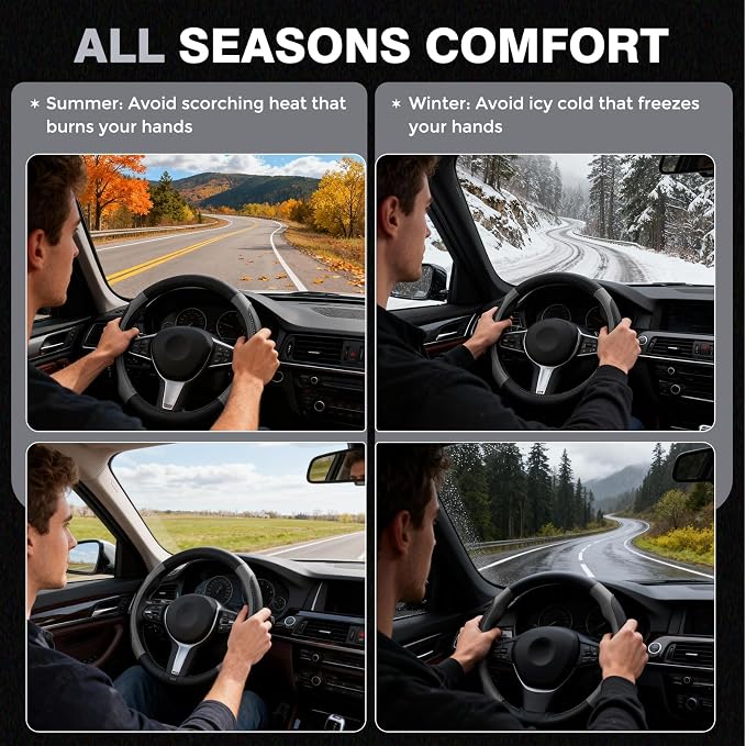 FLORICH Car Steering Wheel Cover, Microfiber Leather Steering Wheel Covers with Anti-Slip Lining, Breathable Elastic Car Steering Wheel Protector, Universal Standard Size 14-15 inch