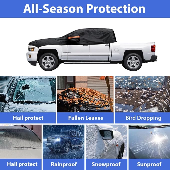 Truck Cab Cover for Crew Cab Pickup, Cab Only Truck Cover, Half Top Cover Sunproof Waterproof Windproof Protector for Extended Cab Trucks
