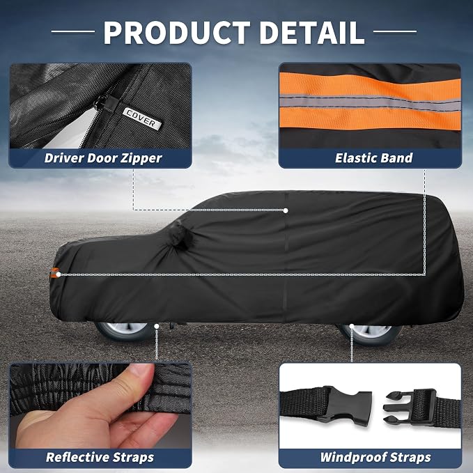 X AUTOHAUX Car Cover for Toyota 4Runner 210D-PU Outdoor Full Car Cover All Weather with Door Zipper for Waterproof Windproof Sun Rain Snow Protection